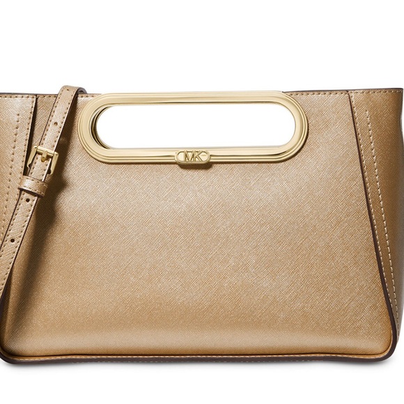 Michael Chelsea Large Leather Convertible Clutch Pale Gold - Picture 3 of 10